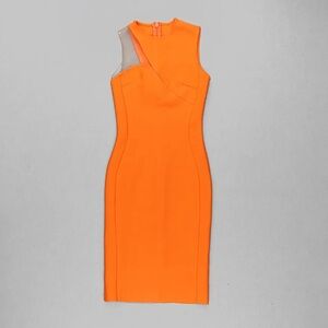 Sleeveless Mini Dress in Bright Orange with Sheer Shoulder
